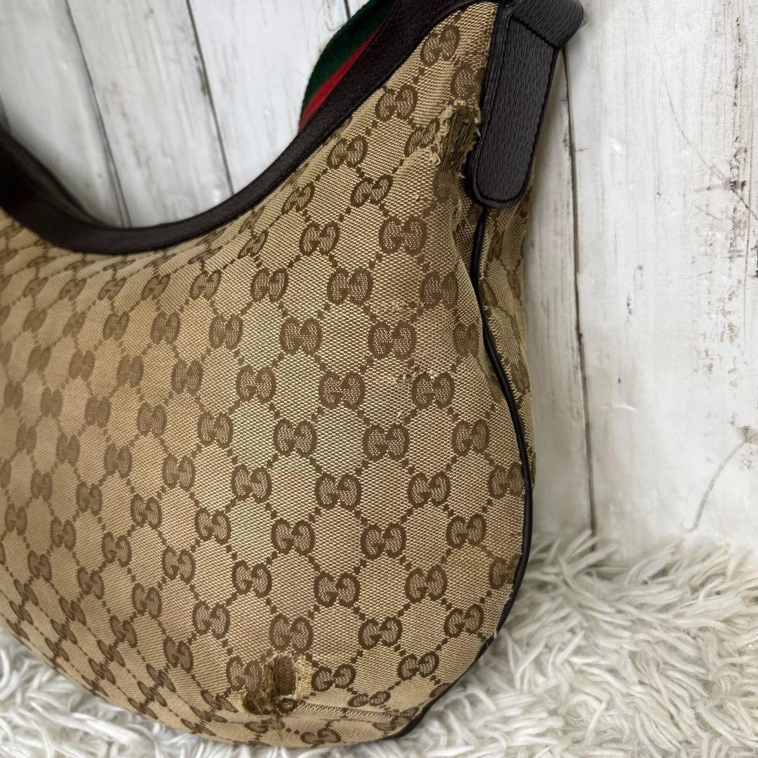 GUCCI Shoulder Bag Purse Sherry Line GG Canvas Brown Authentic