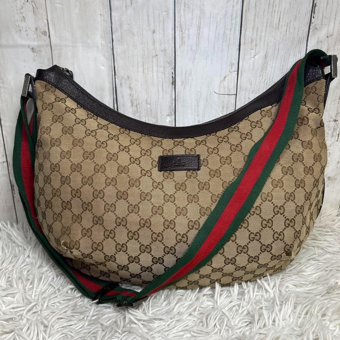 GUCCI Shoulder Bag Purse Sherry Line GG Canvas Brown Authentic