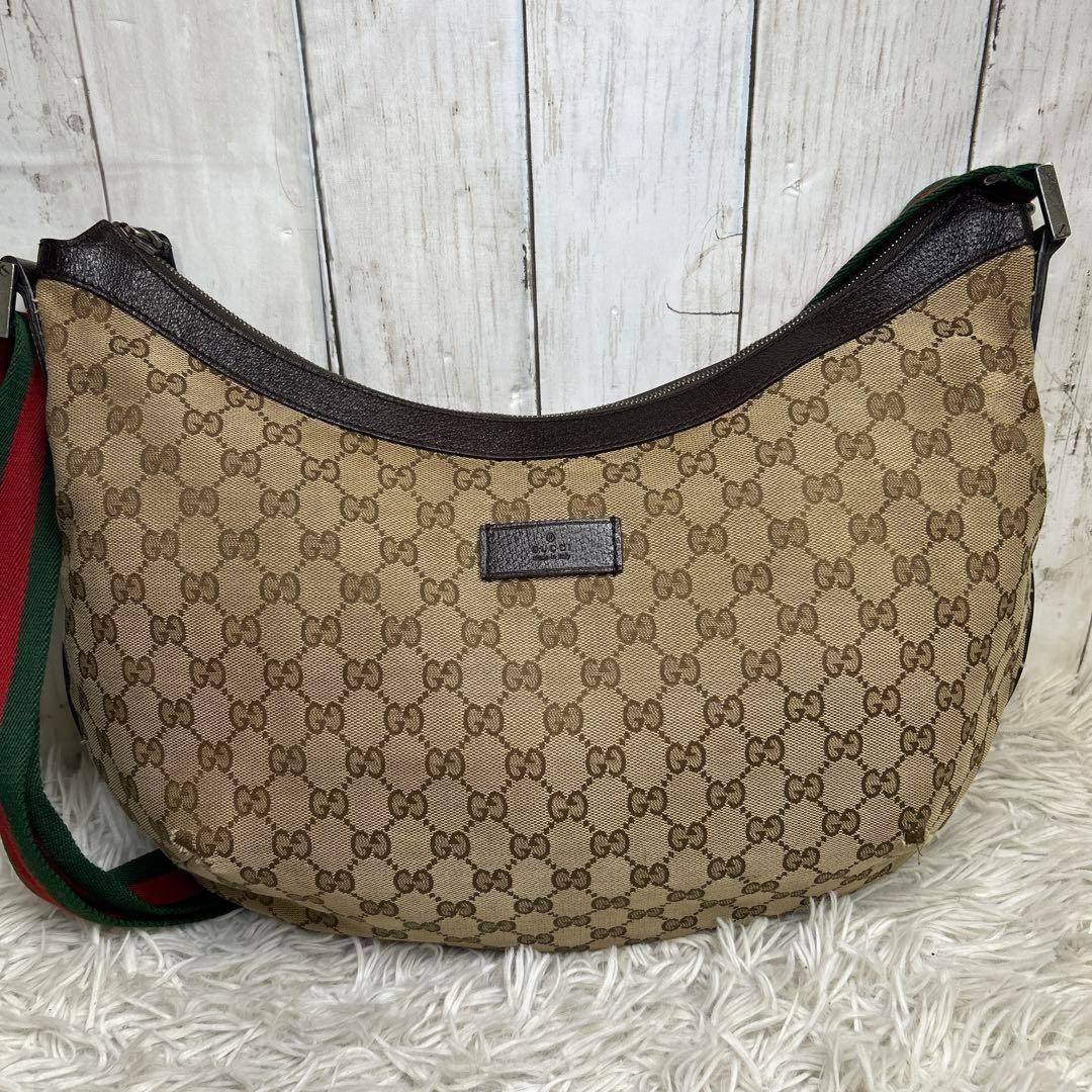 GUCCI Shoulder Bag Purse Sherry Line GG Canvas Brown Authentic