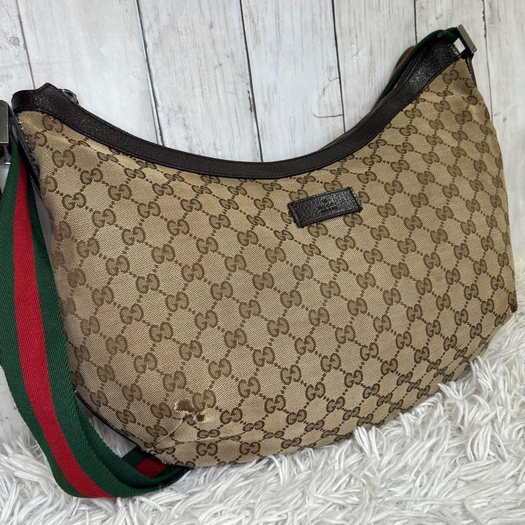 GUCCI Shoulder Bag Purse Sherry Line GG Canvas Brown Authentic