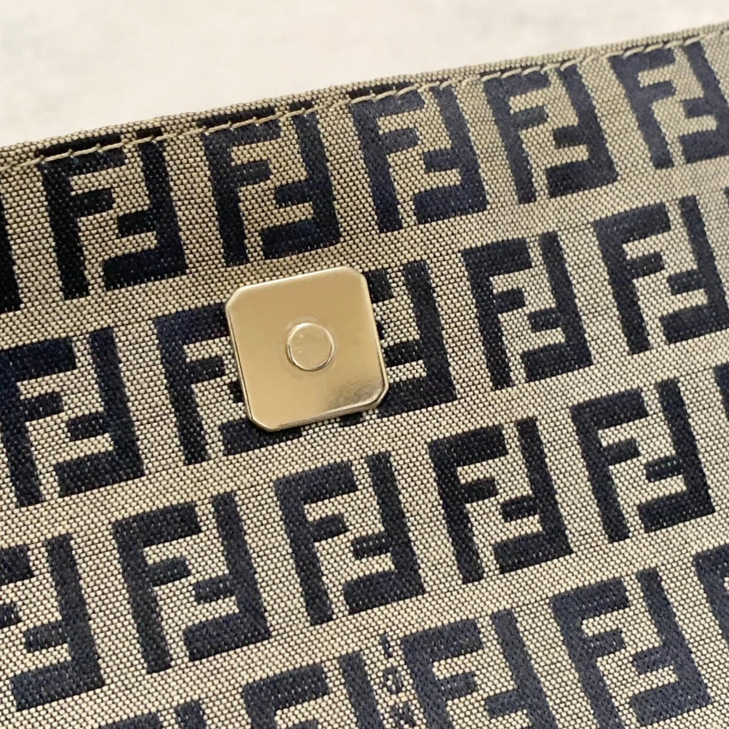 FENDI Shoulder Bag Baguette Zucchino FF Purse Canvas Leather Authentic