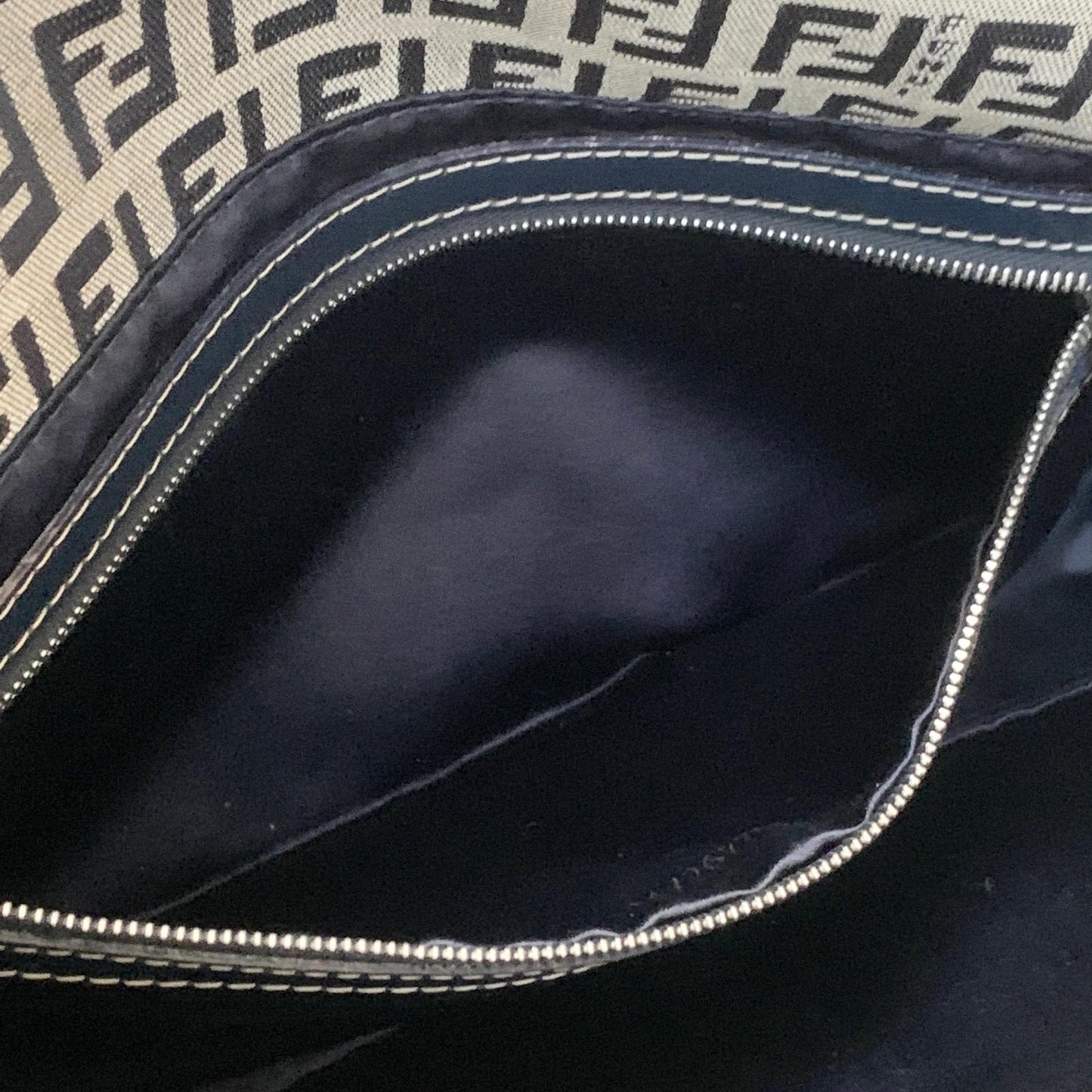 FENDI Shoulder Bag Baguette Zucchino FF Purse Canvas Leather Authentic