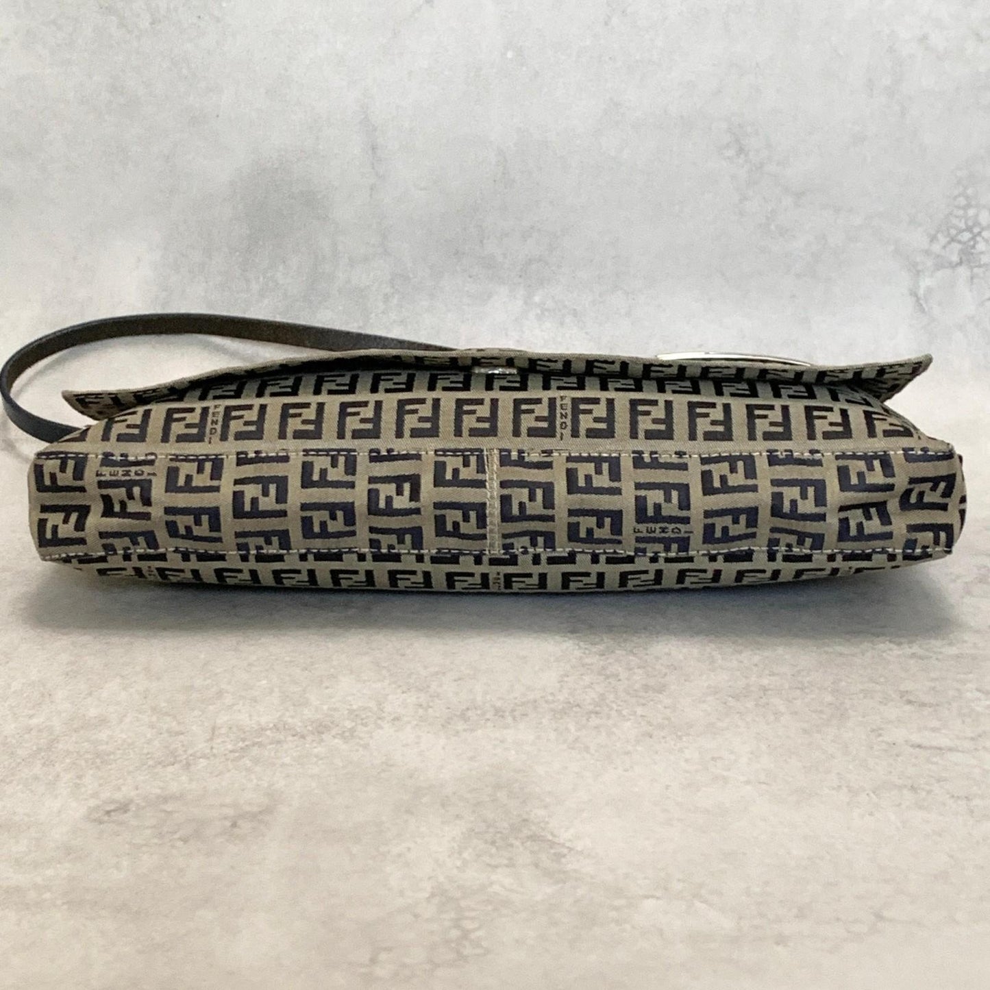 FENDI Shoulder Bag Baguette Zucchino FF Purse Canvas Leather Authentic