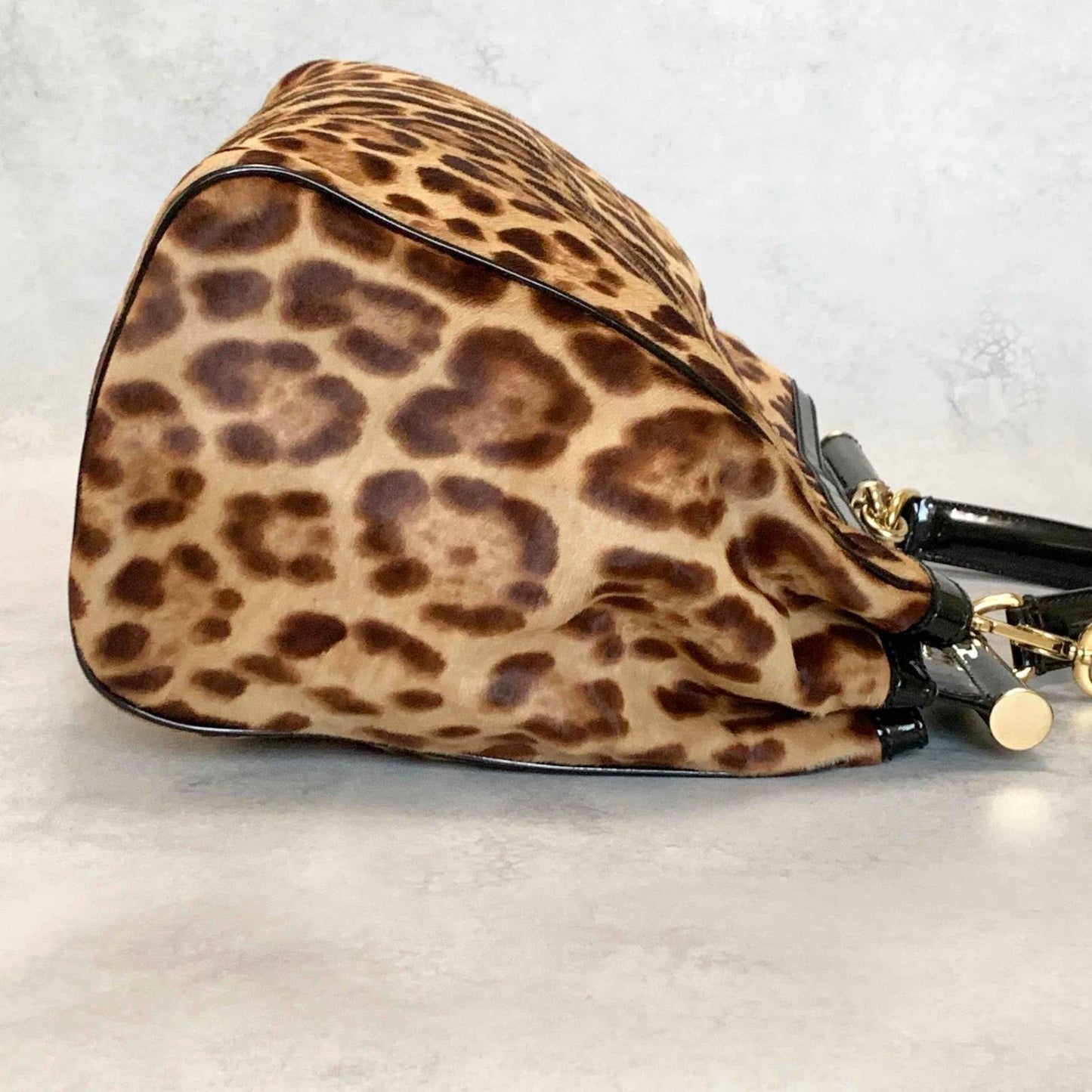 Dolce & Gabbana Sicily Handbag Shoulder Bag Leopard Purse Beige Brown Authentic