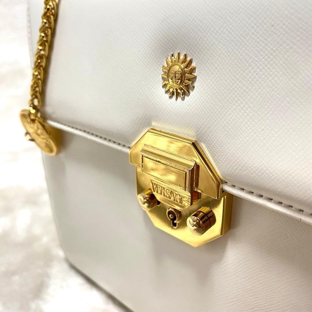 VERSACE Hand Bag Tote Purse Sunburst White Authentic