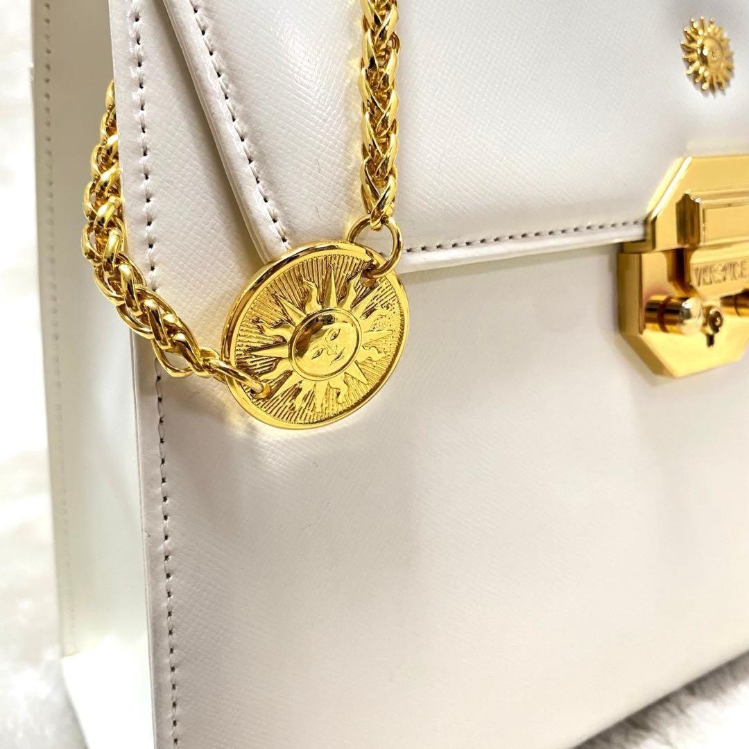 VERSACE Hand Bag Tote Purse Sunburst White Authentic