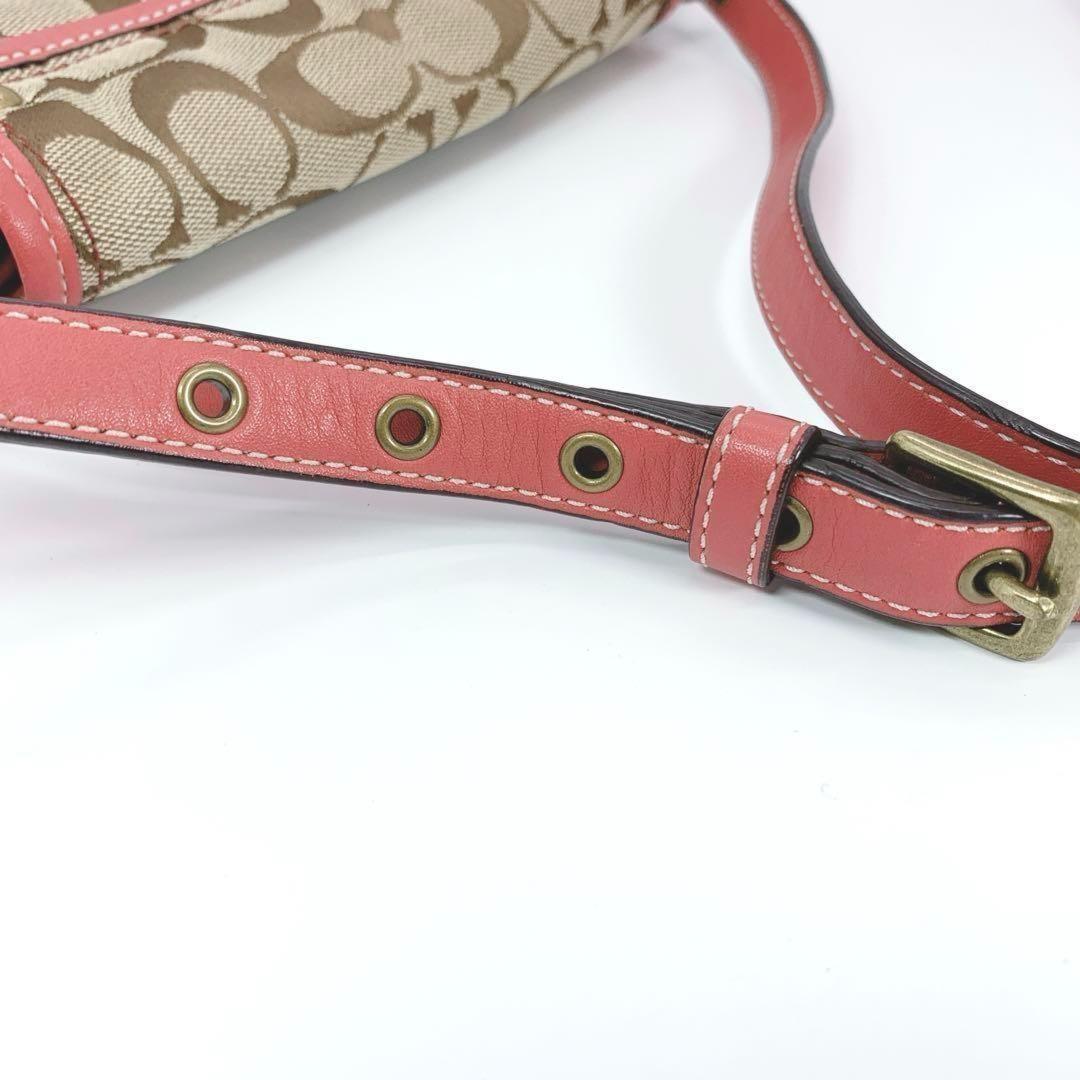COACH Shoulder Bag Purse Signature Beige Pink Authentic