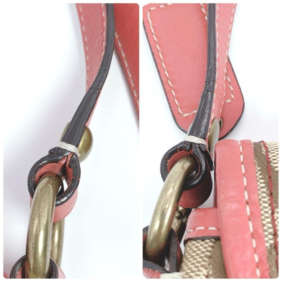 COACH Shoulder Bag Purse Signature Beige Pink Authentic