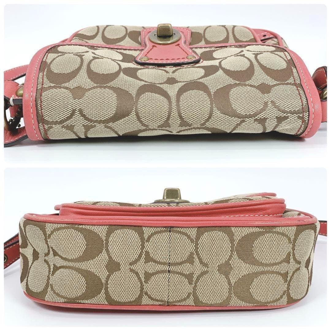 COACH Shoulder Bag Purse Signature Beige Pink Authentic