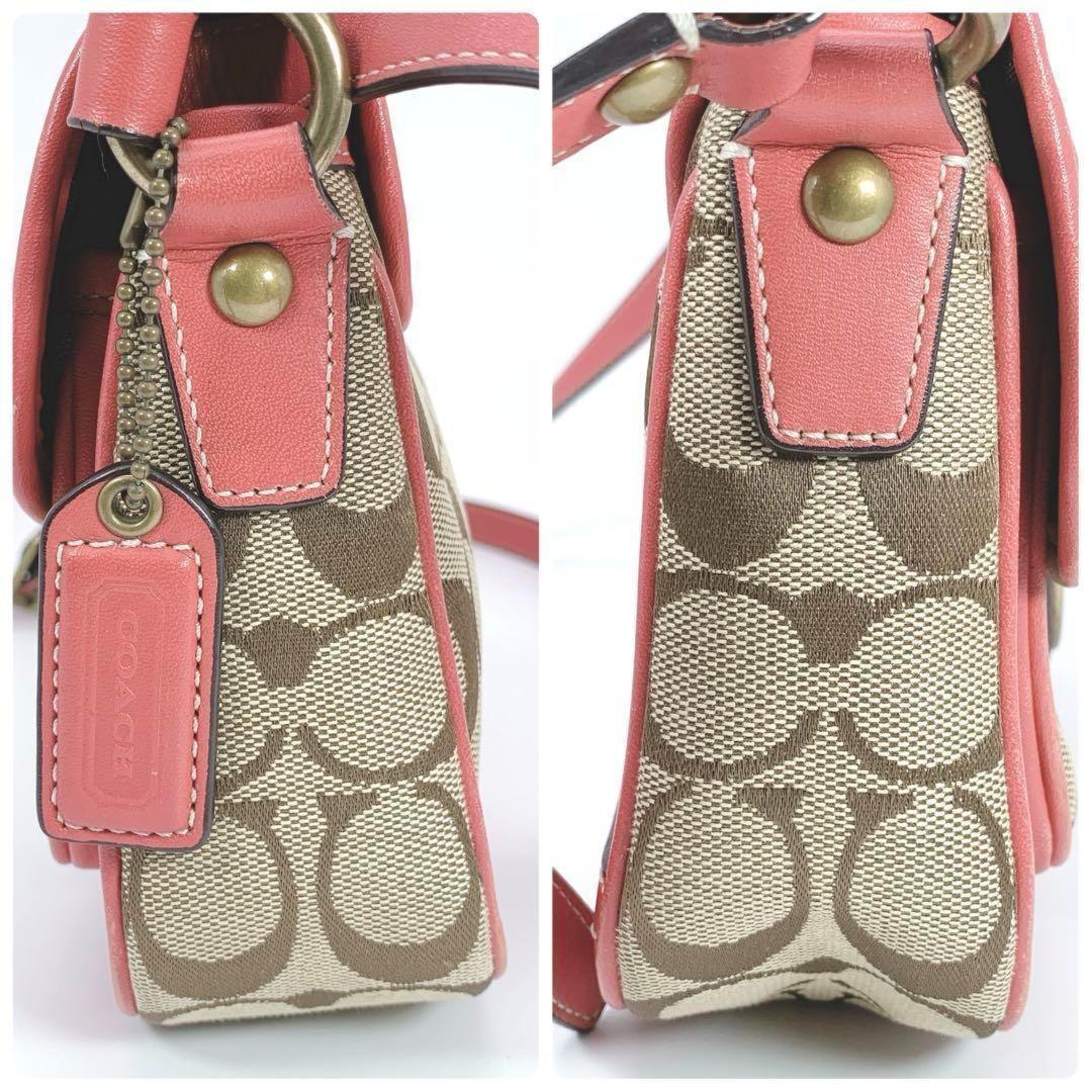COACH Shoulder Bag Purse Signature Beige Pink Authentic