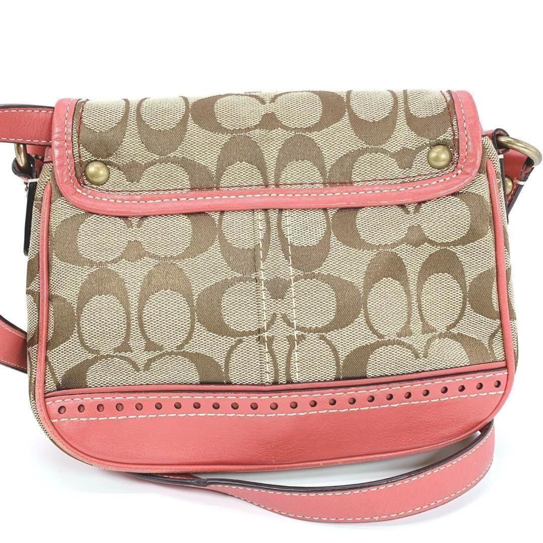 COACH Shoulder Bag Purse Signature Beige Pink Authentic