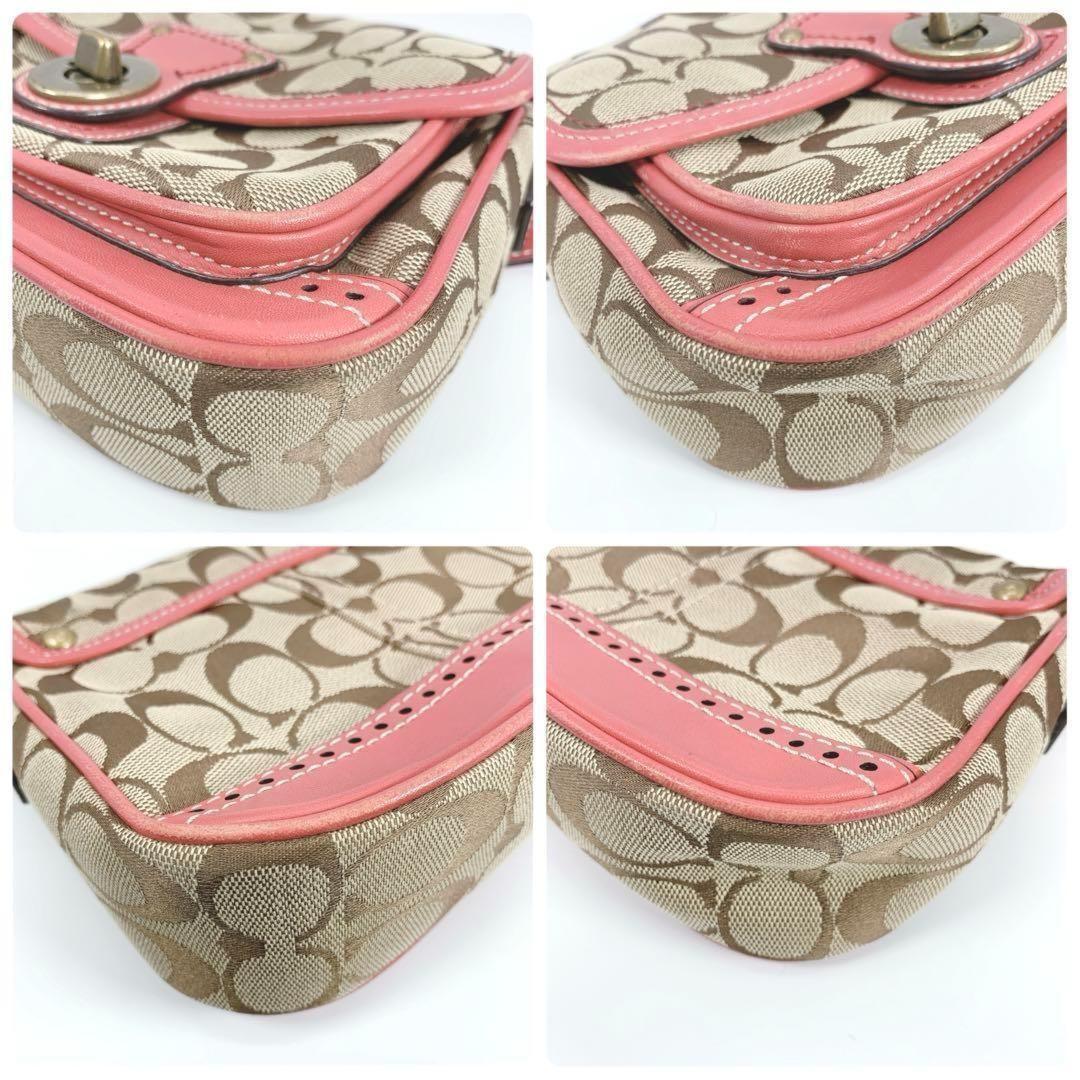 COACH Shoulder Bag Purse Signature Beige Pink Authentic