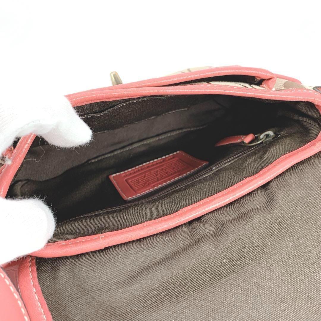 COACH Shoulder Bag Purse Signature Beige Pink Authentic
