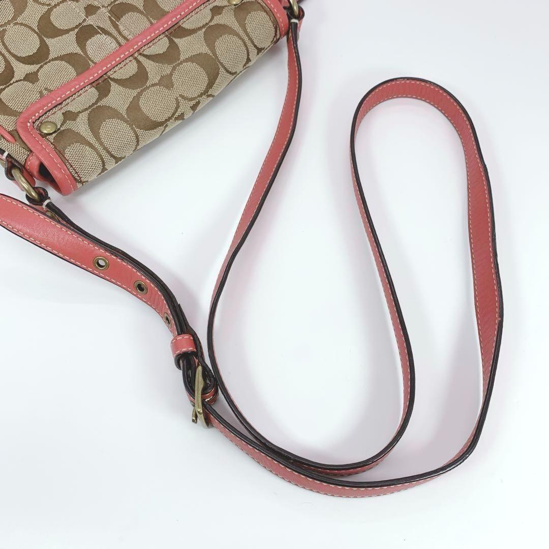 COACH Shoulder Bag Purse Signature Beige Pink Authentic