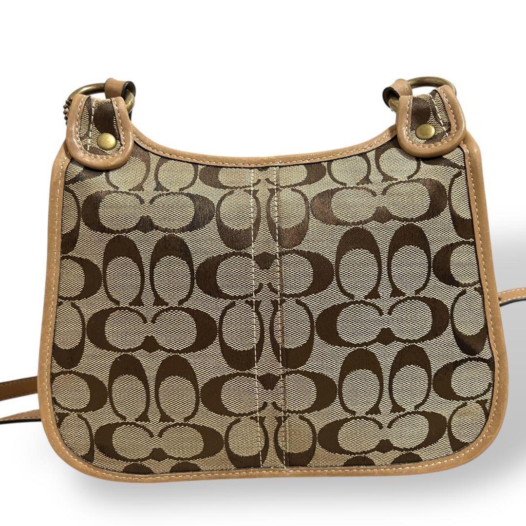 COACH Shoulder Bag Purse Turn Lock Signature Canvas Beige Authentic
