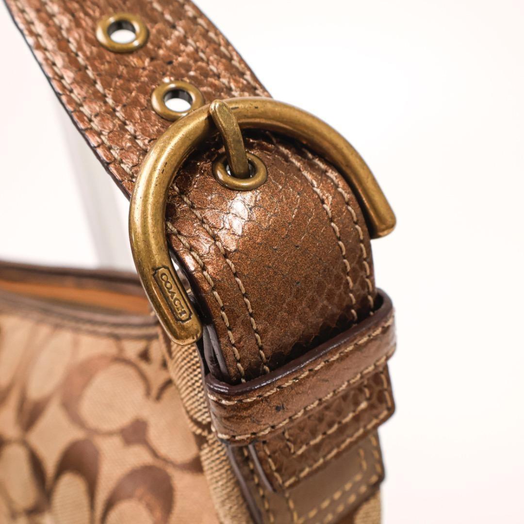 COACH Hand Shoulder Bag Tote Purse Signature Nylon Canvas Brown Authentic