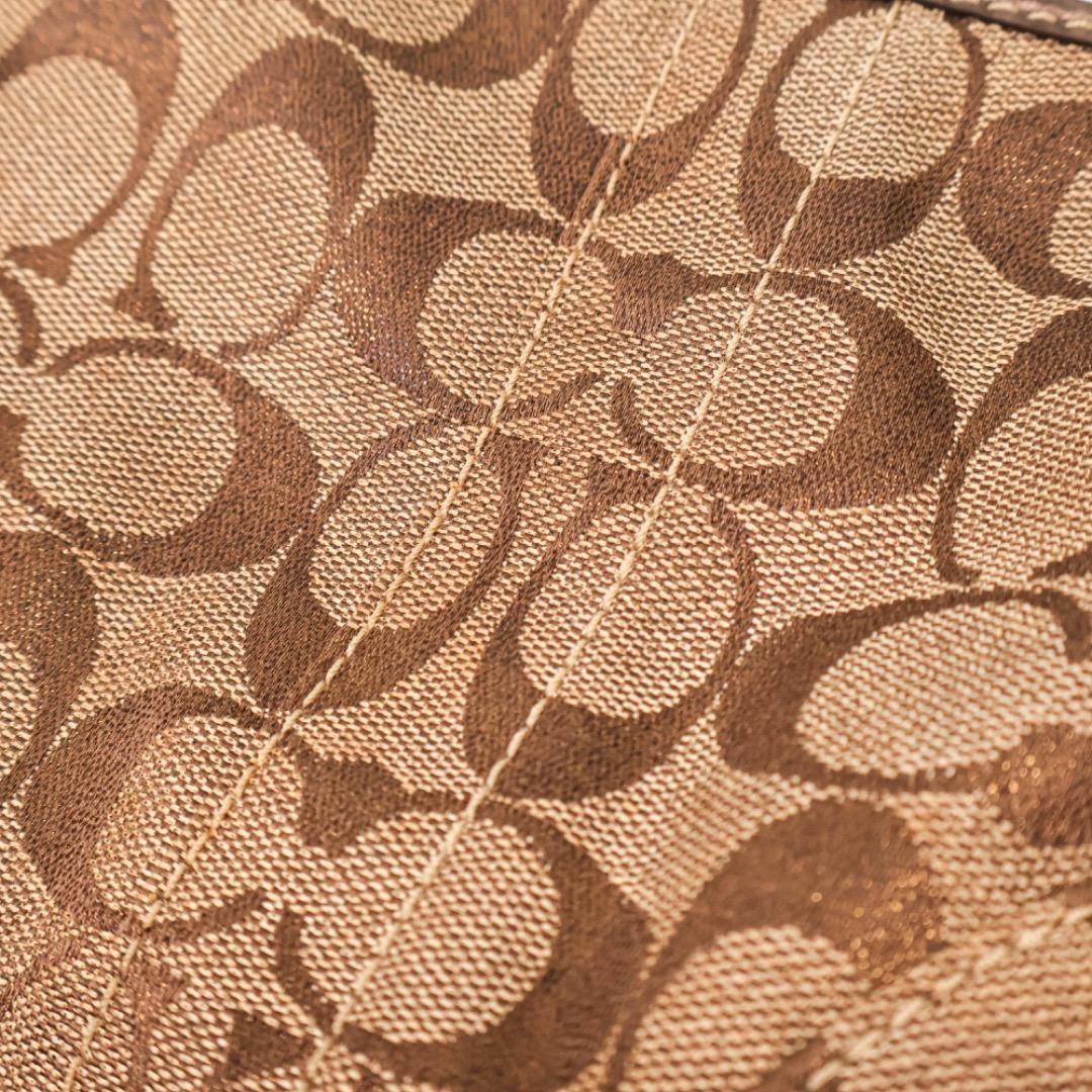 COACH Hand Shoulder Bag Tote Purse Signature Nylon Canvas Brown Authentic