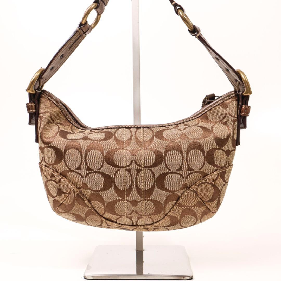 COACH Hand Shoulder Bag Tote Purse Signature Nylon Canvas Brown Authentic