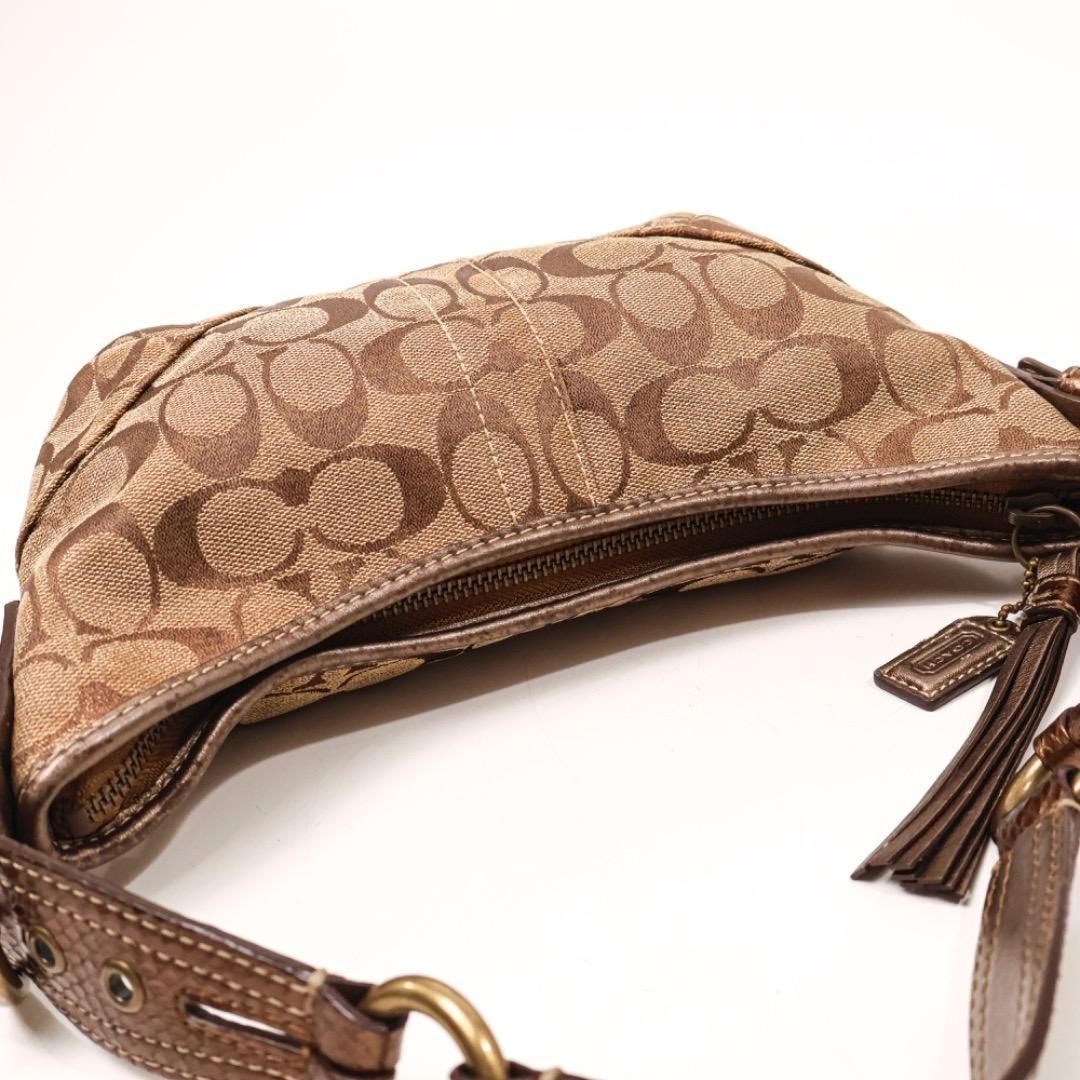 COACH Hand Shoulder Bag Tote Purse Signature Nylon Canvas Brown Authentic