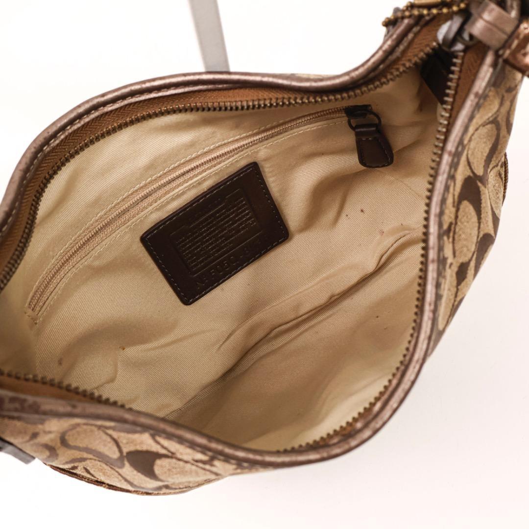 COACH Hand Shoulder Bag Tote Purse Signature Nylon Canvas Brown Authentic