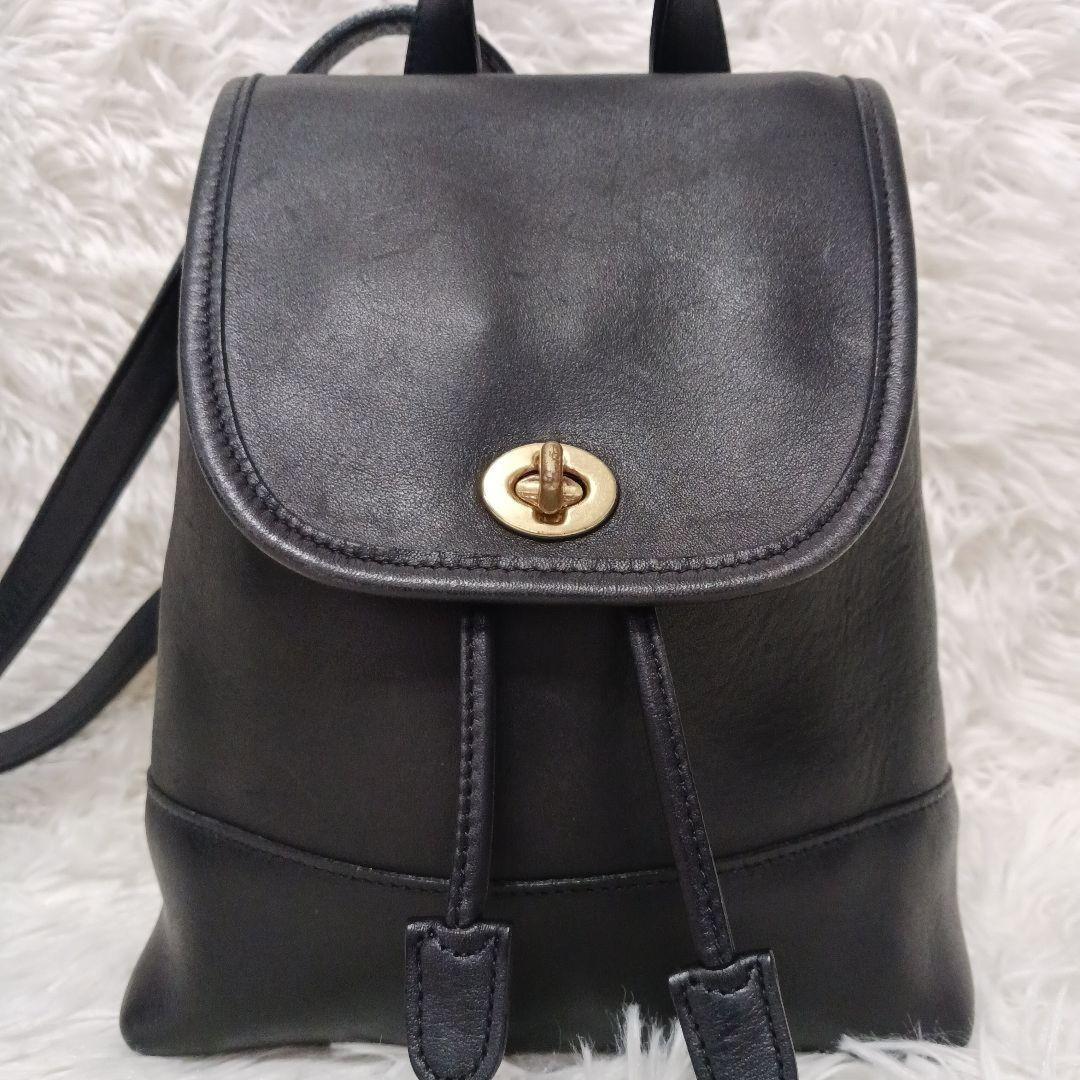 COACH Mini Backpack Old 9960 Turn Lock Leather Black Authentic