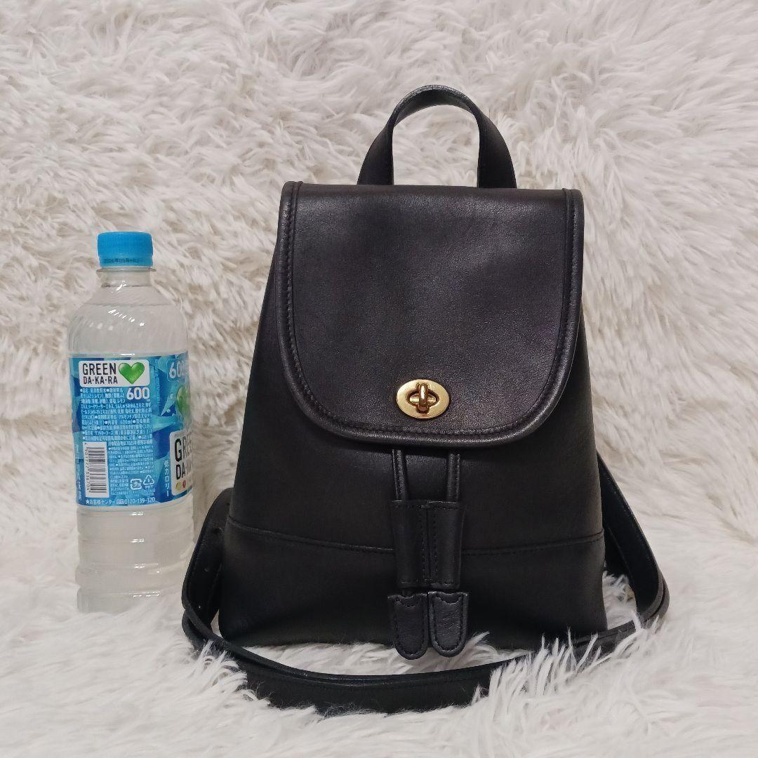 COACH Mini Backpack Old 9960 Turn Lock Leather Black Authentic