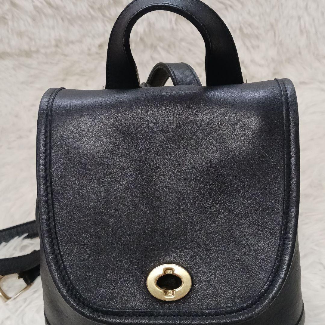 COACH Mini Backpack Old 9960 Turn Lock Leather Black Authentic