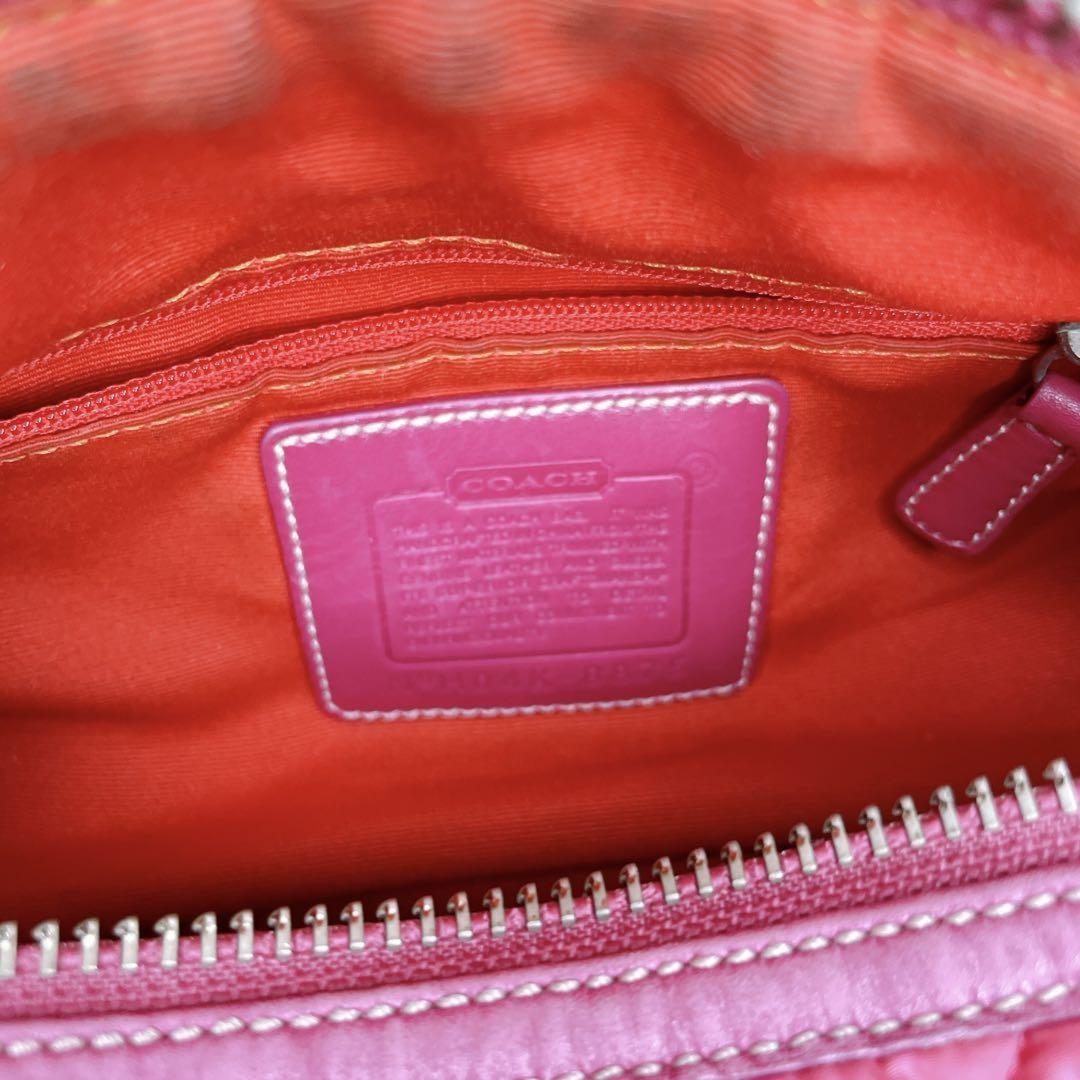 COACH Hand Bag Tote Purse Turn Lock Signature Nylon Suede Pink Red Authentic
