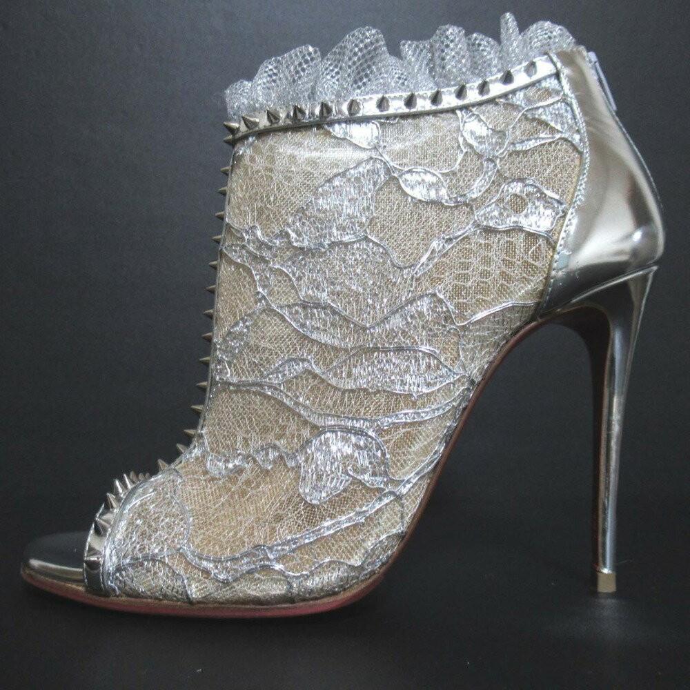 Christian Louboutin HENRIETTA Short Boots Shoes EU 35.5 US 5.5 Silver Authentic