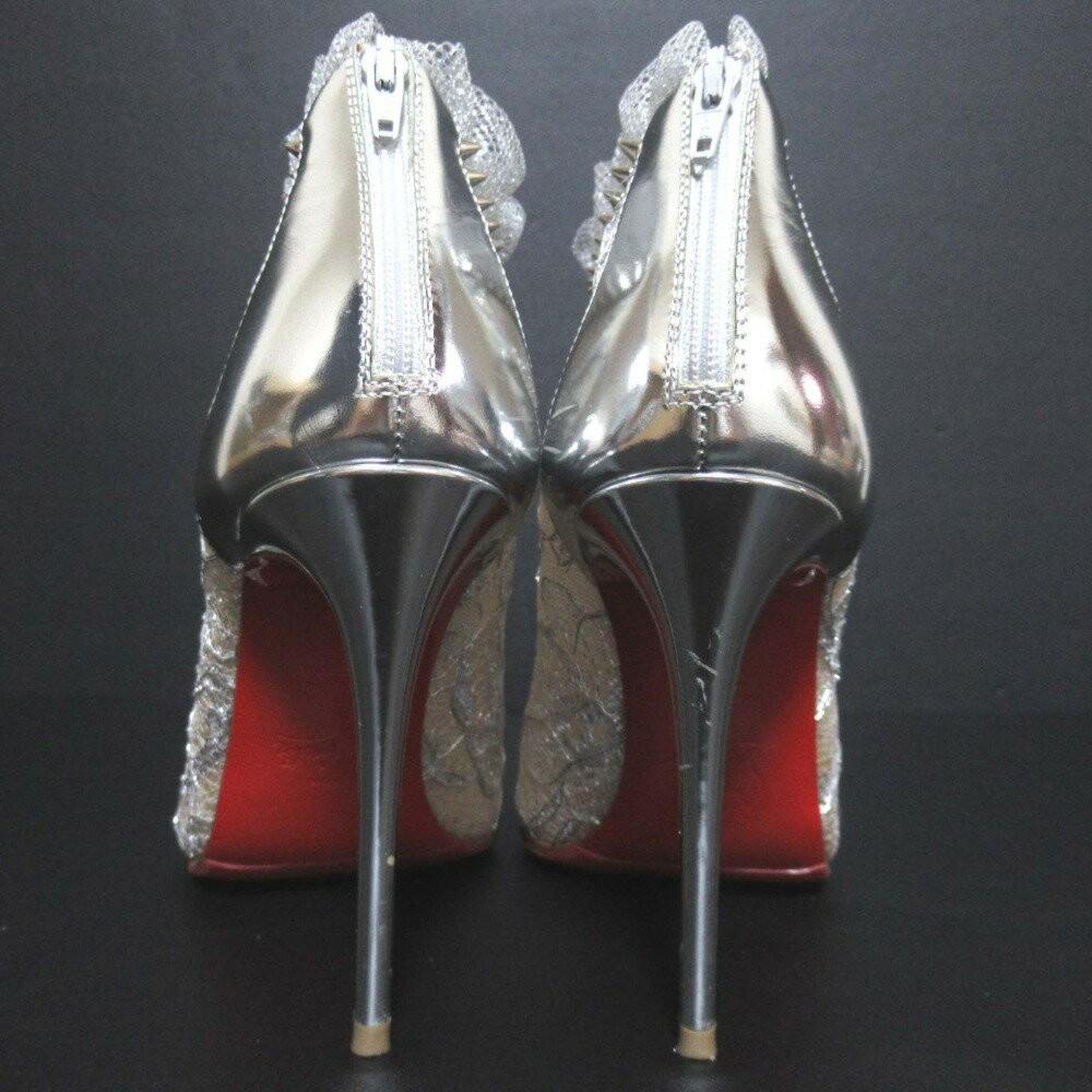 Christian Louboutin HENRIETTA Short Boots Shoes EU 35.5 US 5.5 Silver Authentic