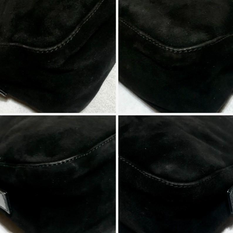 FENDI MammaBaguette Shoulder Bag FF Purse Suede Leather Black Silver Used Auth