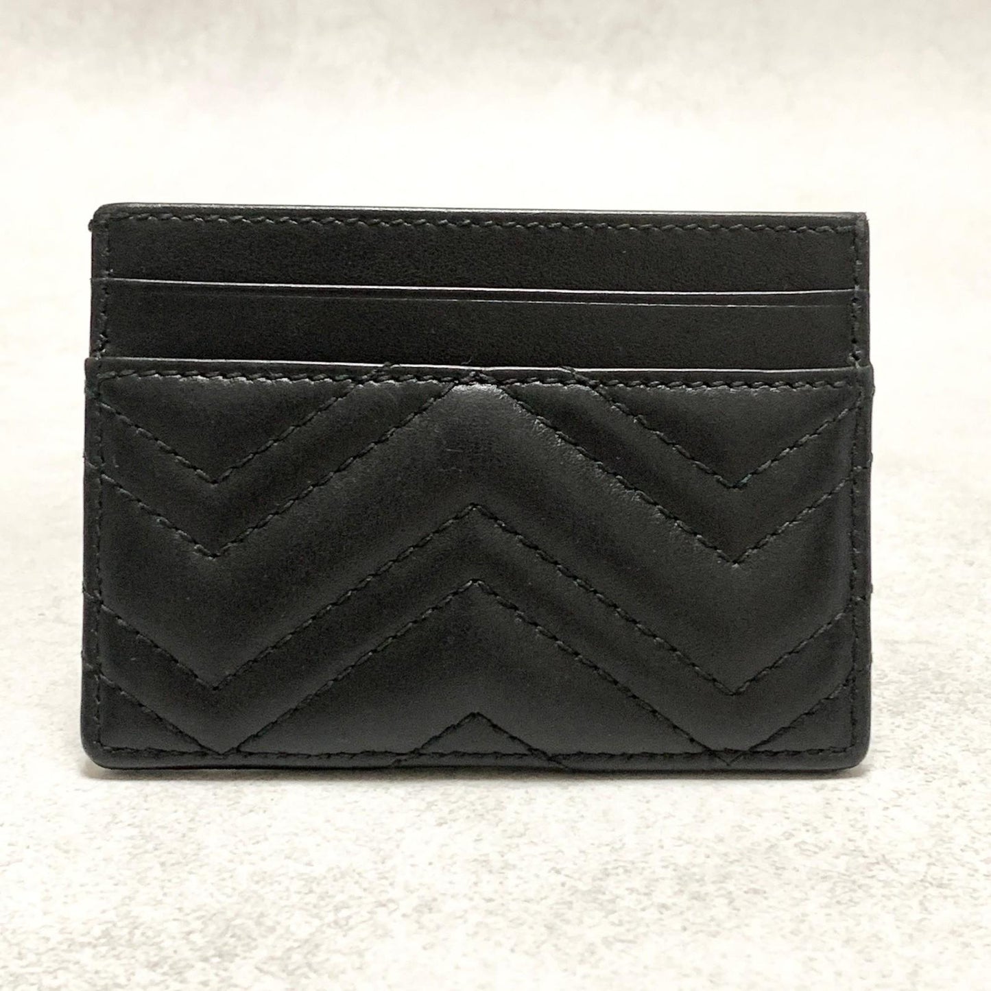 GUCCI Marmont Card Holder GG Quilted Case Wallet Leather Black Gold Auth Used