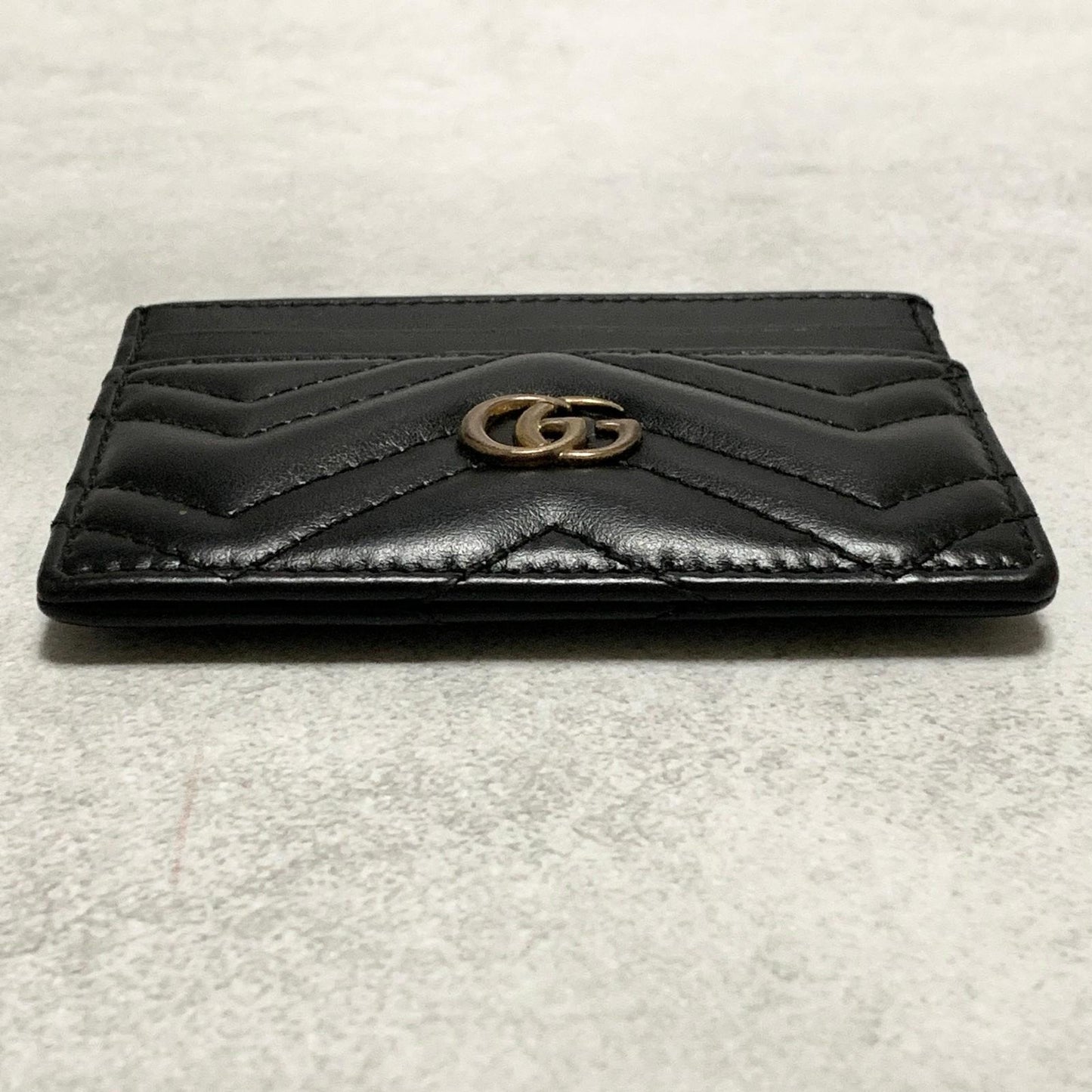 GUCCI Marmont Card Holder GG Quilted Case Wallet Leather Black Gold Auth Used