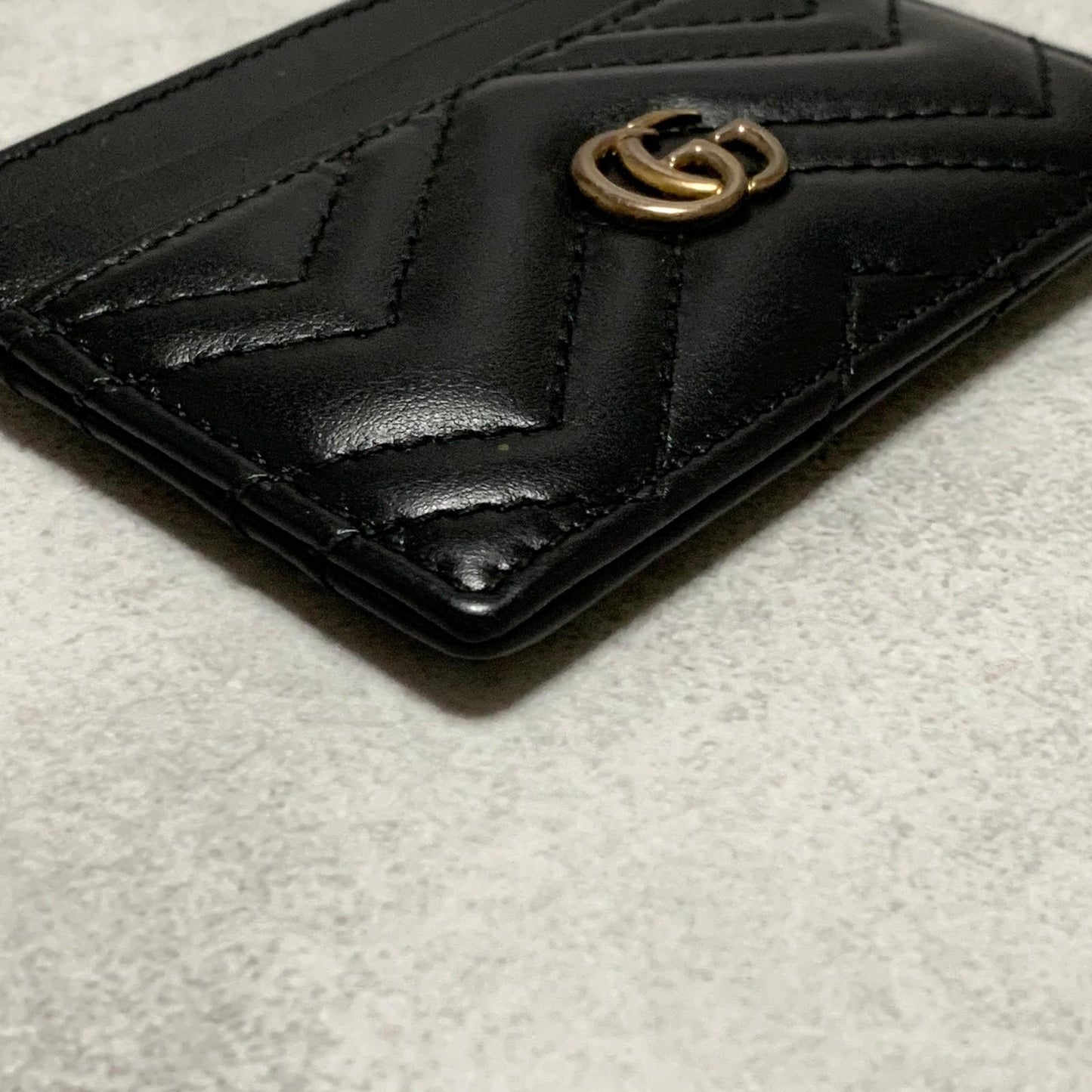 GUCCI Marmont Card Holder GG Quilted Case Wallet Leather Black Gold Auth Used