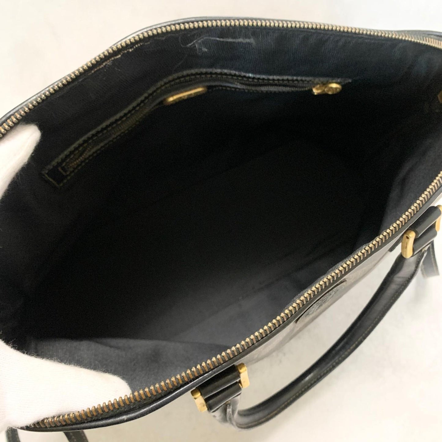 FENDI Pecan Handbag Shoulder Bag FF Tote Purse PVC Leather Black Used Authentic