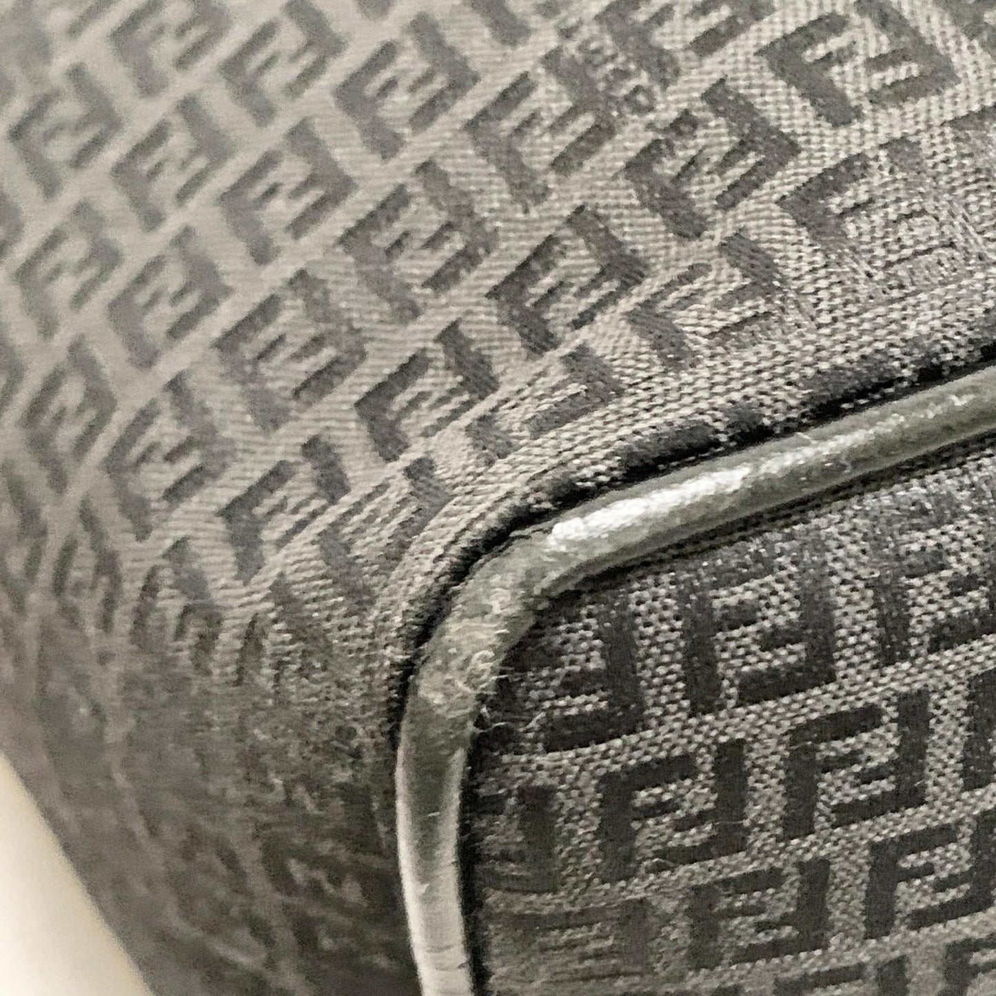 FENDI Handbag FF Zucchino Shoulder Bag Purse Canvas Leather Black Used Authentic