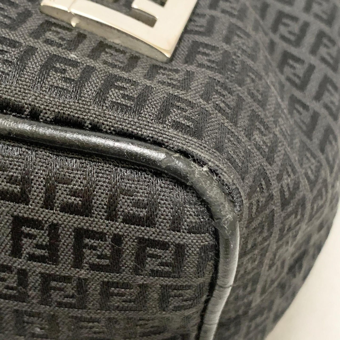 FENDI Handbag FF Zucchino Shoulder Bag Purse Canvas Leather Black Used Authentic