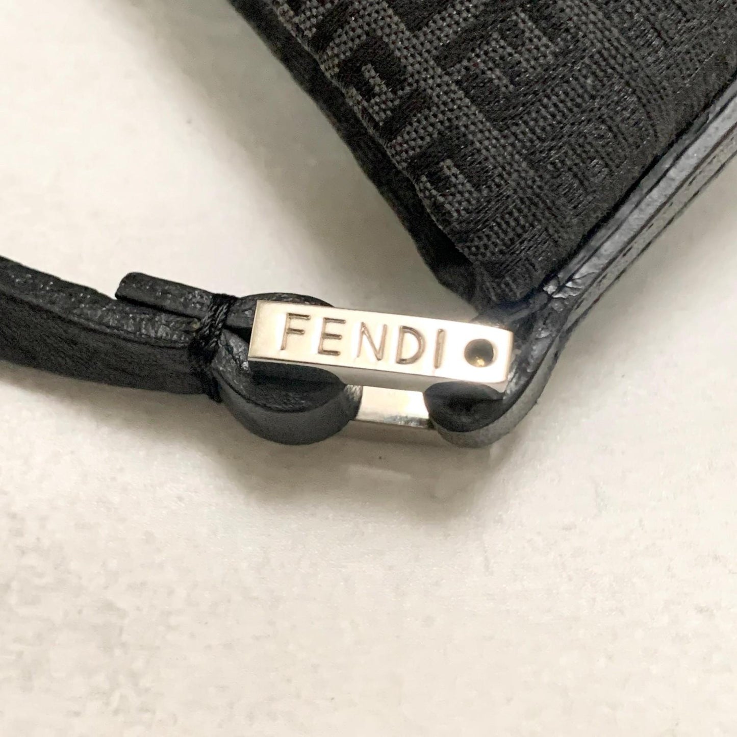 FENDI Handbag FF Zucchino Shoulder Bag Purse Canvas Leather Black Used Authentic