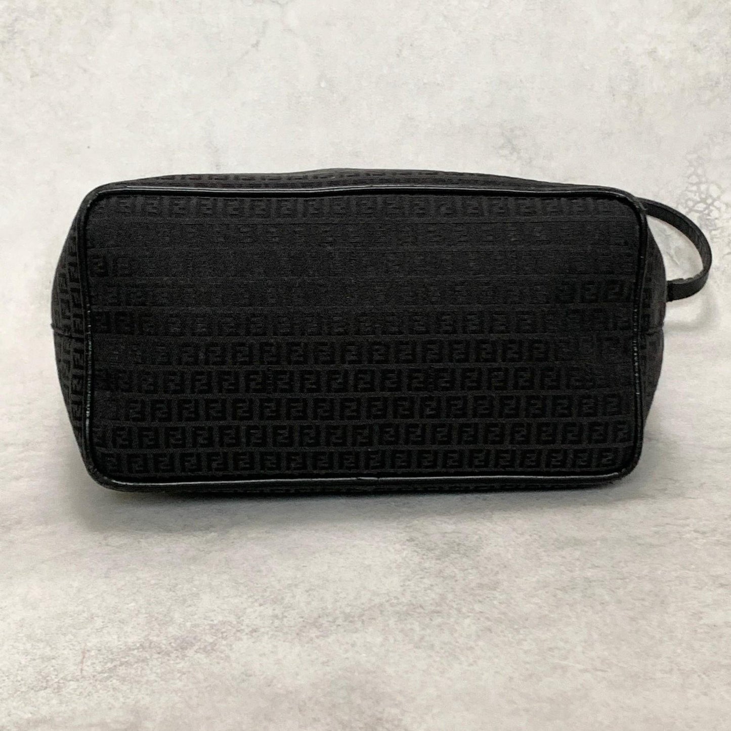 FENDI Handbag FF Zucchino Shoulder Bag Purse Canvas Leather Black Used Authentic