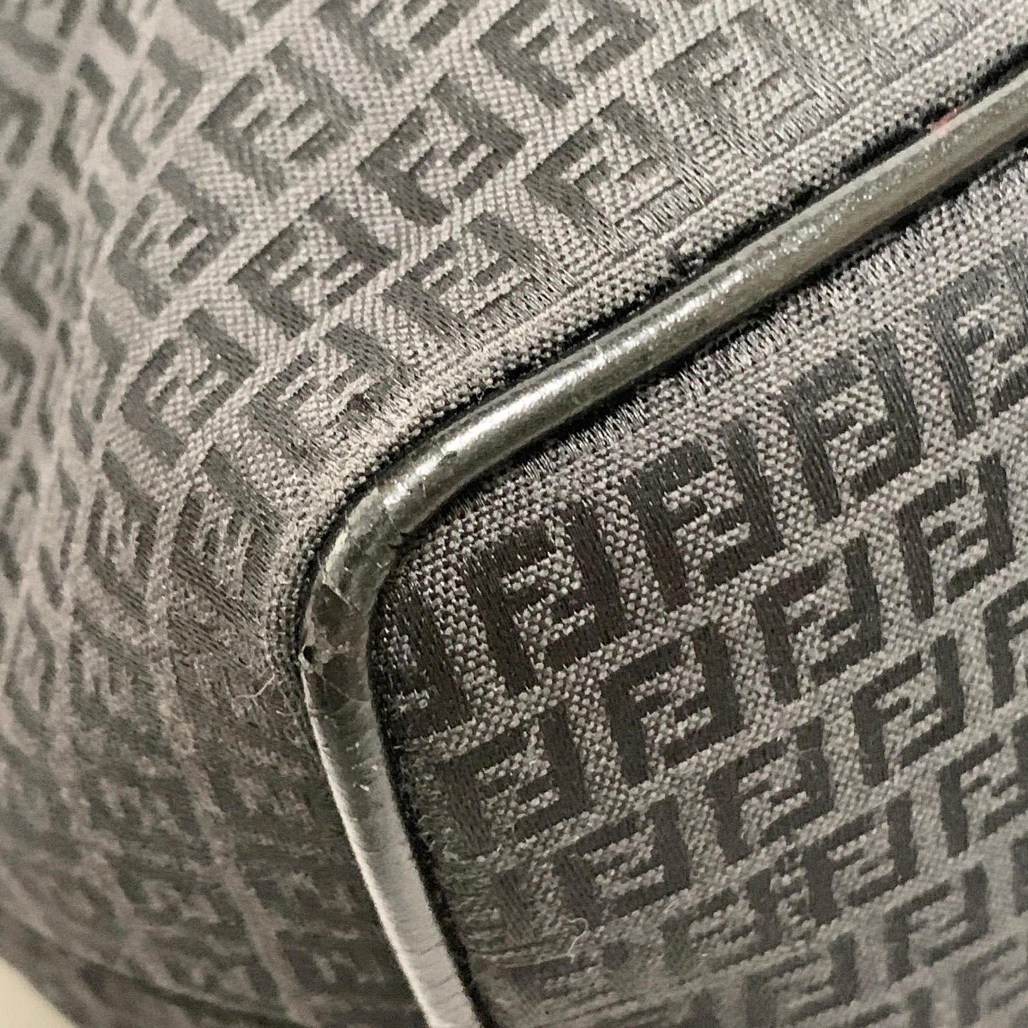 FENDI Handbag FF Zucchino Shoulder Bag Purse Canvas Leather Black Used Authentic