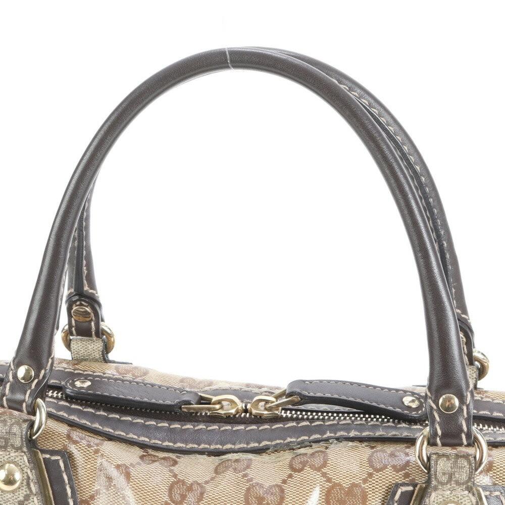 GUCCI Mini Boston Hand Bag Tote Purse GG Coated Canvas Leather Brown Authentic