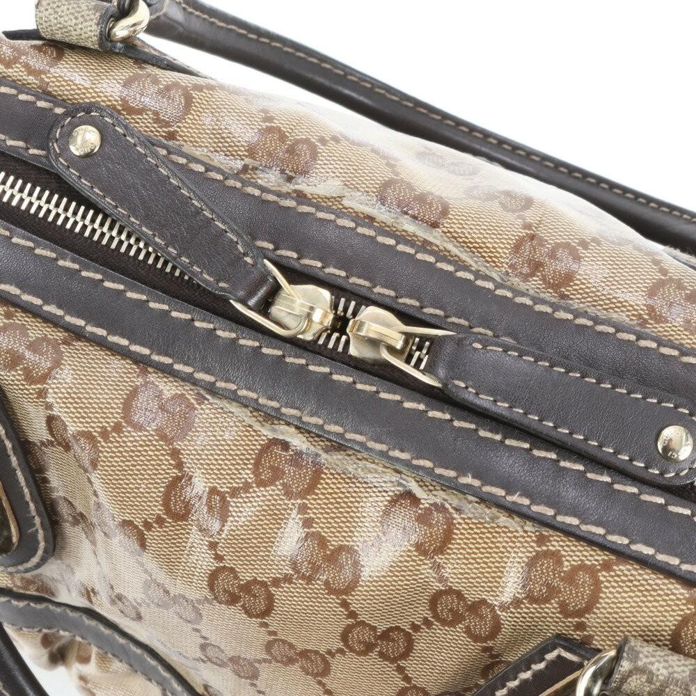 GUCCI Mini Boston Hand Bag Tote Purse GG Coated Canvas Leather Brown Authentic