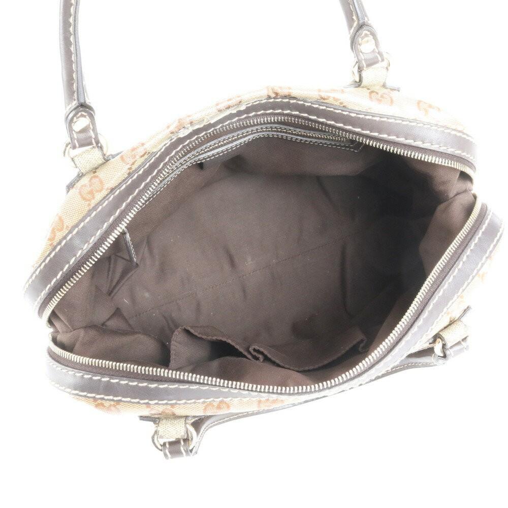 GUCCI Mini Boston Hand Bag Tote Purse GG Coated Canvas Leather Brown Authentic
