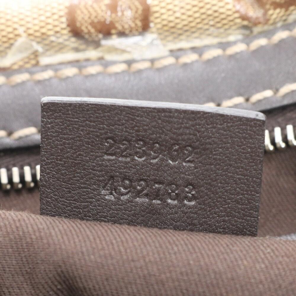 GUCCI Mini Boston Hand Bag Tote Purse GG Coated Canvas Leather Brown Authentic