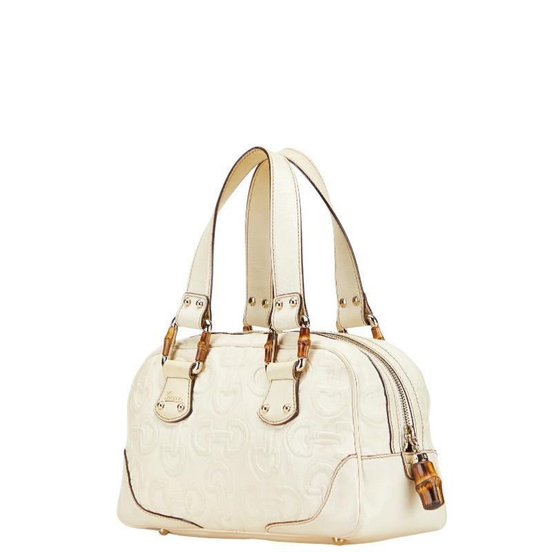 GUCCI Mini Boston Bag Hand Tote Purse Leather Off White Authentic