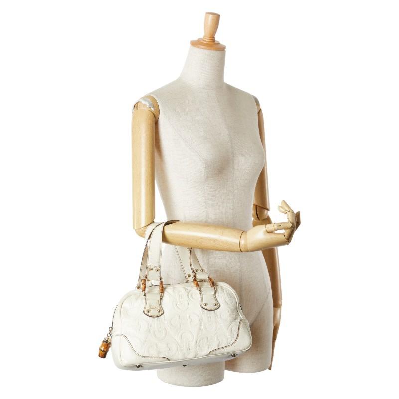 GUCCI Mini Boston Bag Hand Tote Purse Leather Off White Authentic