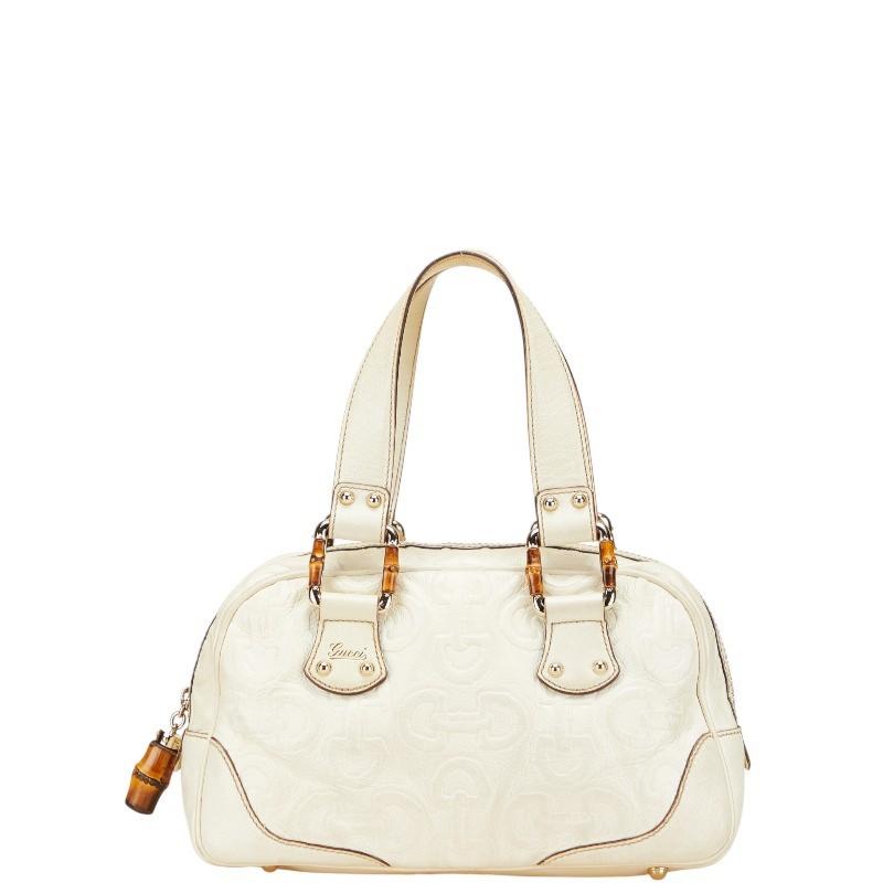GUCCI Mini Boston Bag Hand Tote Purse Leather Off White Authentic