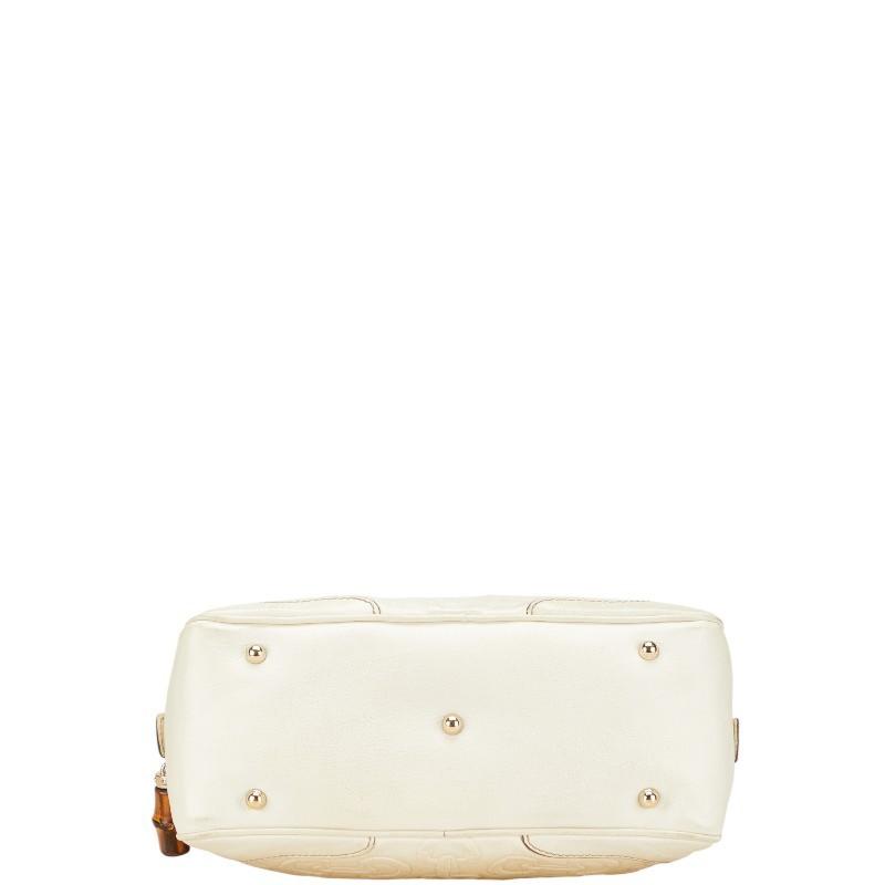 GUCCI Mini Boston Bag Hand Tote Purse Leather Off White Authentic