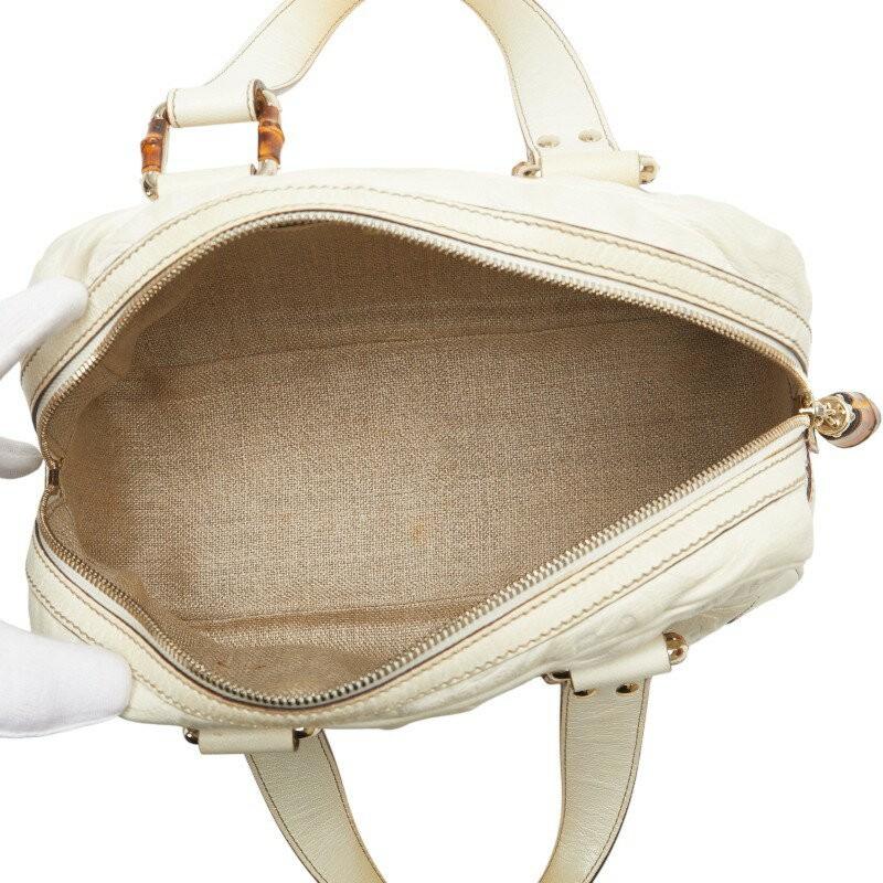 GUCCI Mini Boston Bag Hand Tote Purse Leather Off White Authentic