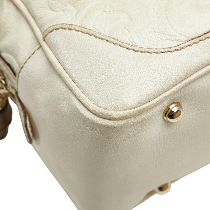 GUCCI Mini Boston Bag Hand Tote Purse Leather Off White Authentic